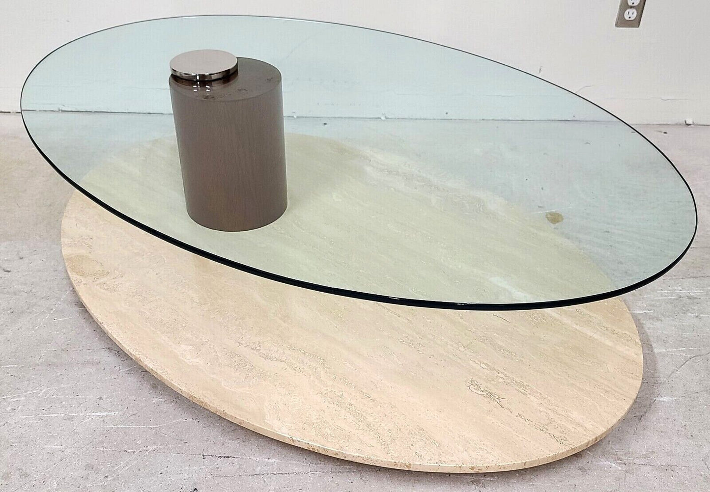 1970's MCM Travertine & Glass Swivel Top Coffee Cocktail Table by LION IN FROST