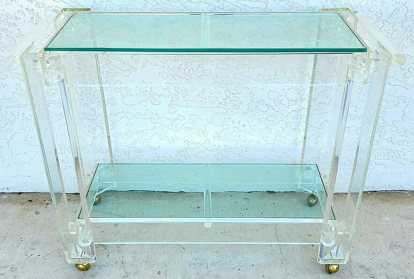Vintage 1970s Lucite & Glass Rolling Bar Serving Cart