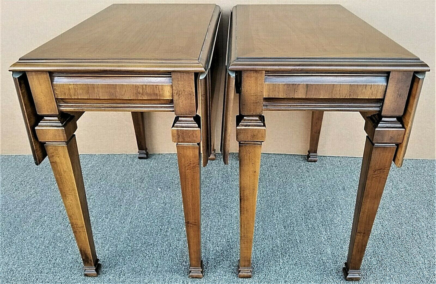 (2) LANE Drop-Leaf Traditional Italian Provincial Solid Wood End Side Tables