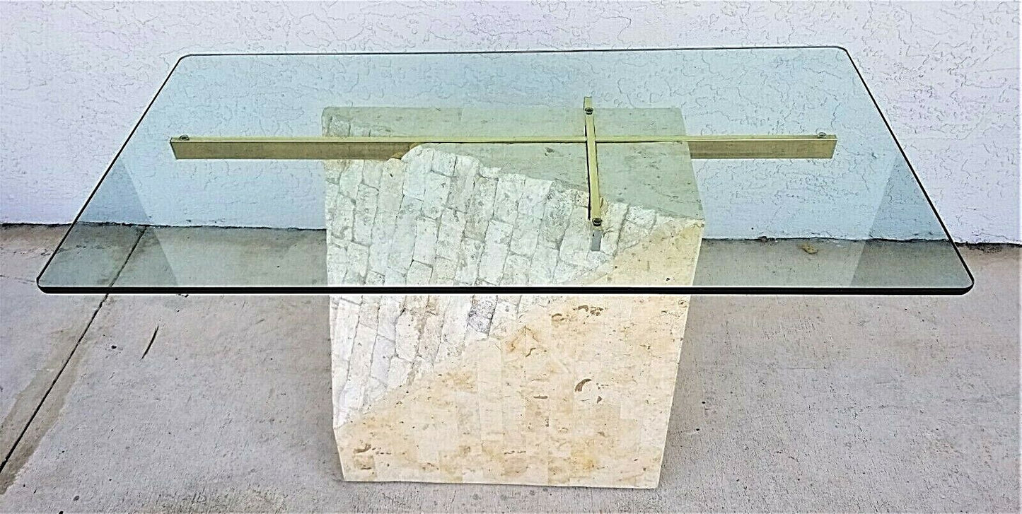 MCM MAGNUSSEN FURNITURE Tessellated Marble Stone Brass + Glass Side End Table