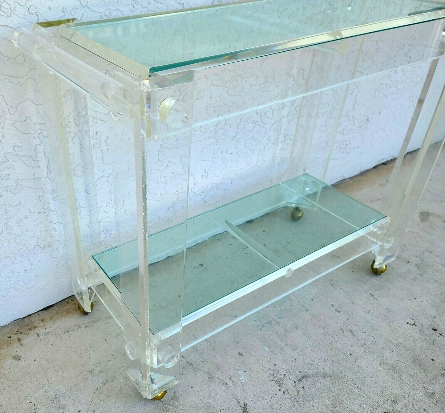 Vintage 1970s Lucite & Glass Rolling Bar Serving Cart
