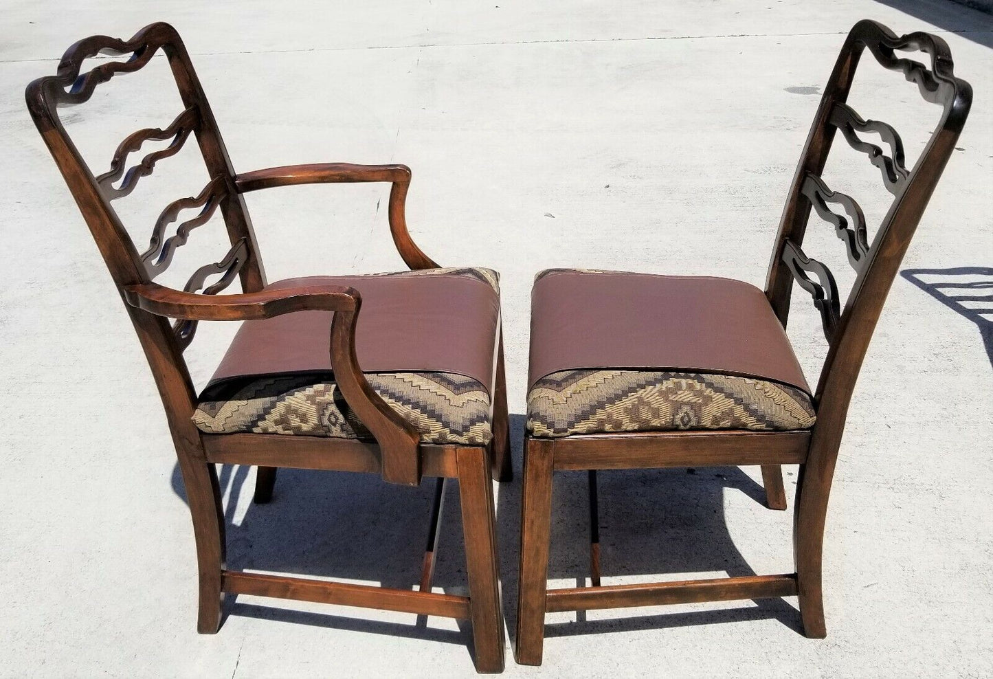 Vintage English Chippendale Style Mahogany Ribbon Back Dining Chairs - Set of 6