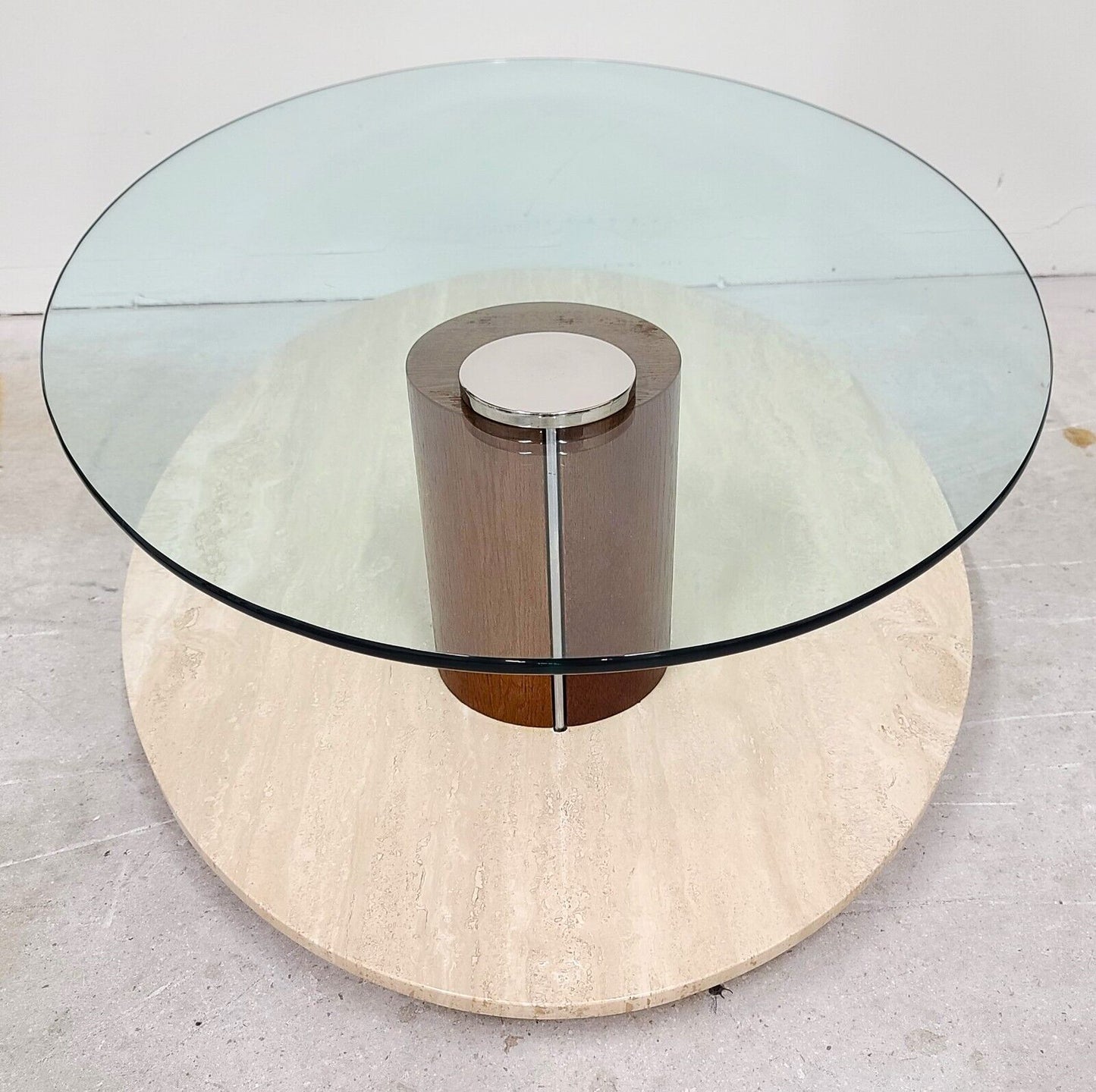 1970's MCM Travertine & Glass Swivel Top Coffee Cocktail Table by LION IN FROST