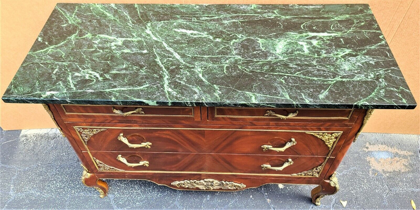 French Louis XV Marble Top Chest Dresser TV Stand with Gilt Ormolu Mounts