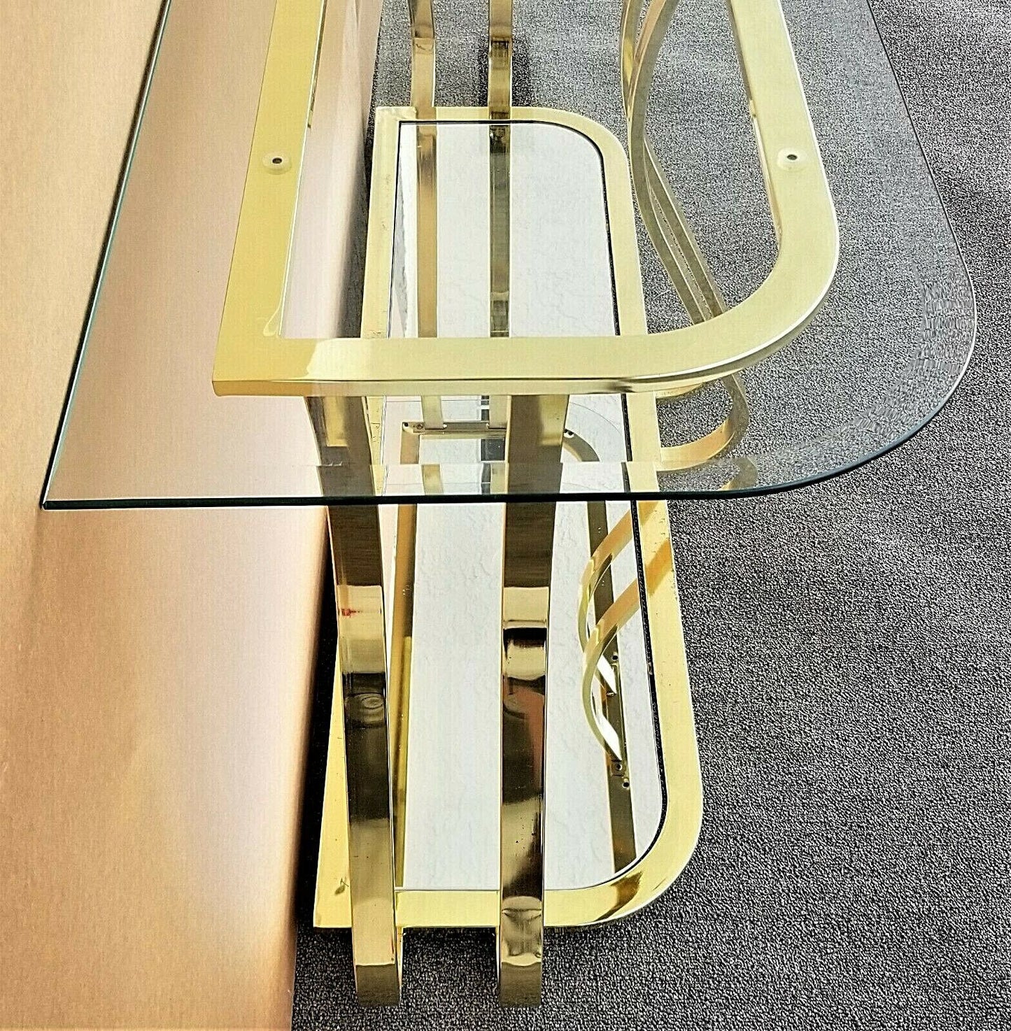 MCM Sculptural MILO BAUGHMAN Style Brass Mirror Console Sofa Table