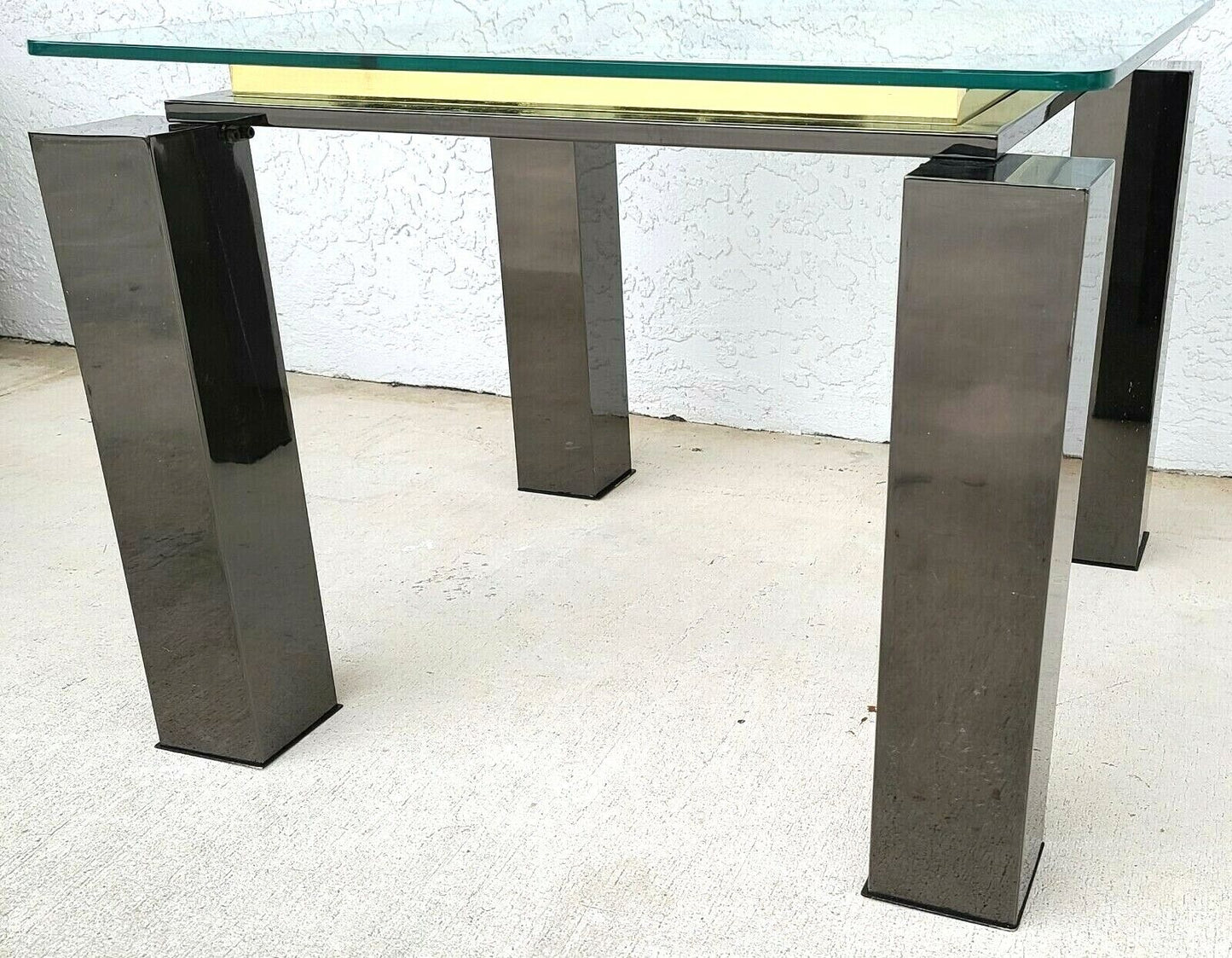 MCM Milo Baughman Style Italian Black Chrome Brass Glass Coffee Side End Table