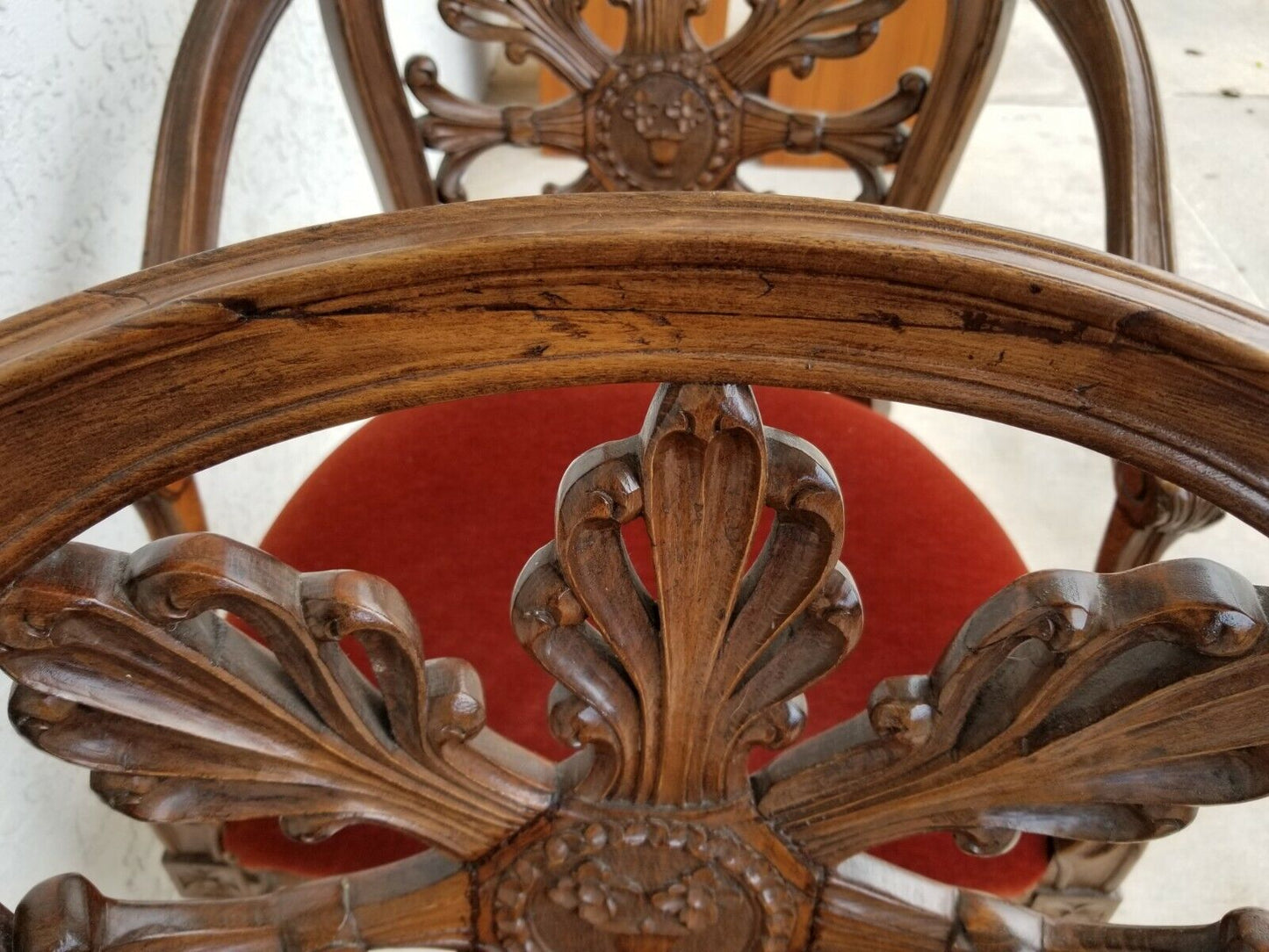 Pair of Antique Hand Carved Walnut French Provincial Accent Statement Armchairs