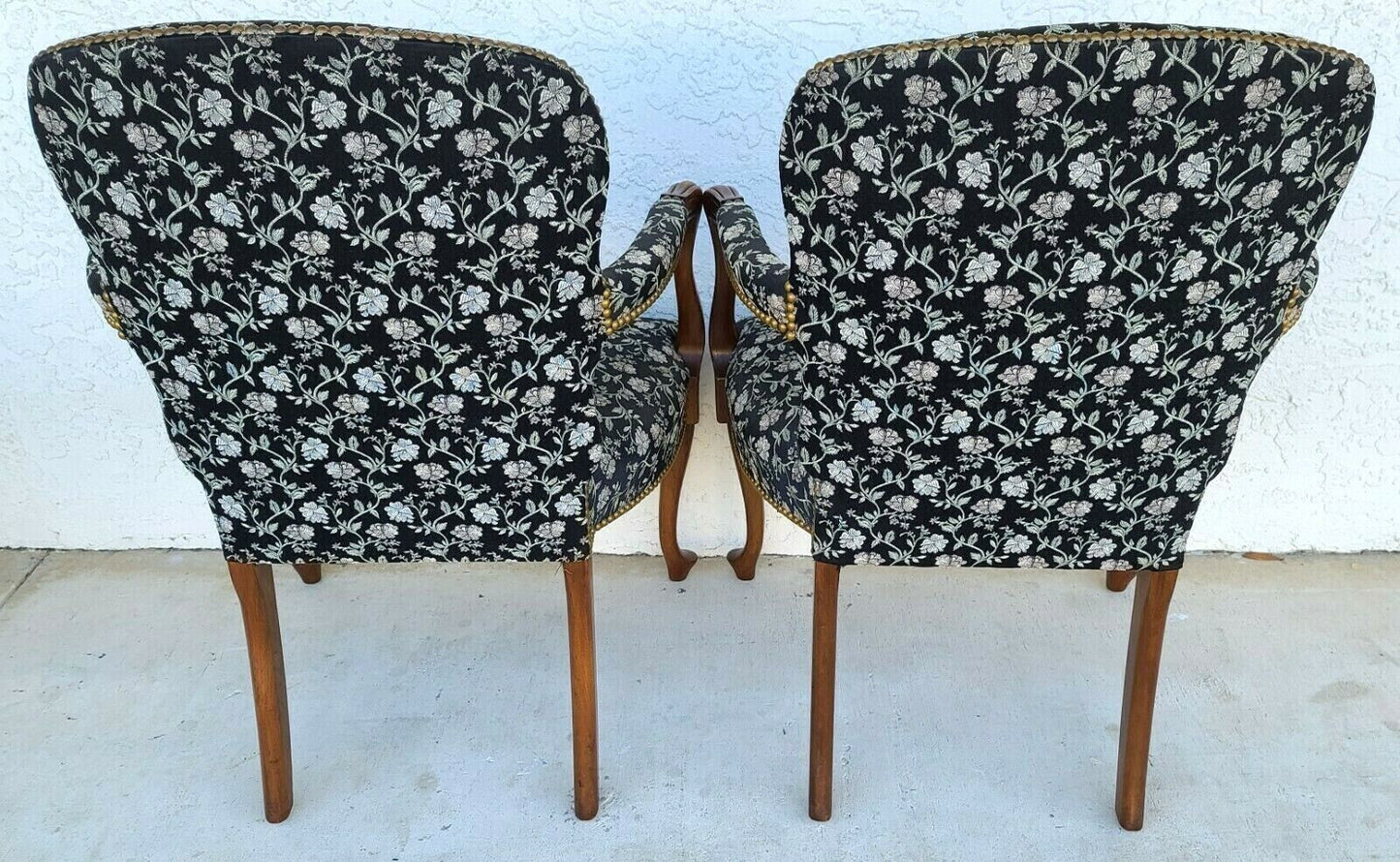 Vintage French Country Provincial Walnut Fauteuil Armchairs - A Pair