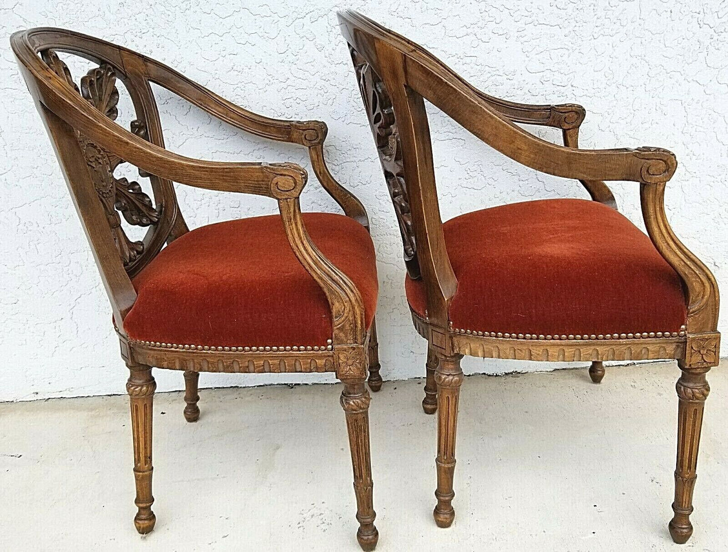 Pair of Antique Hand Carved Walnut French Provincial Accent Statement Armchairs