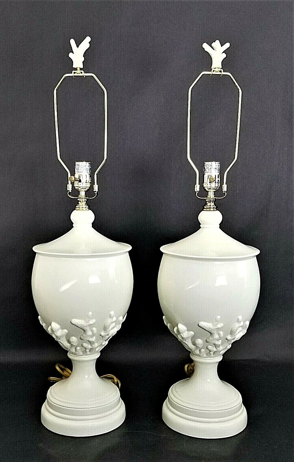 (2) Gorgeous Designer Coastal Table Lamps w/Embossed Coral and Coral Finials