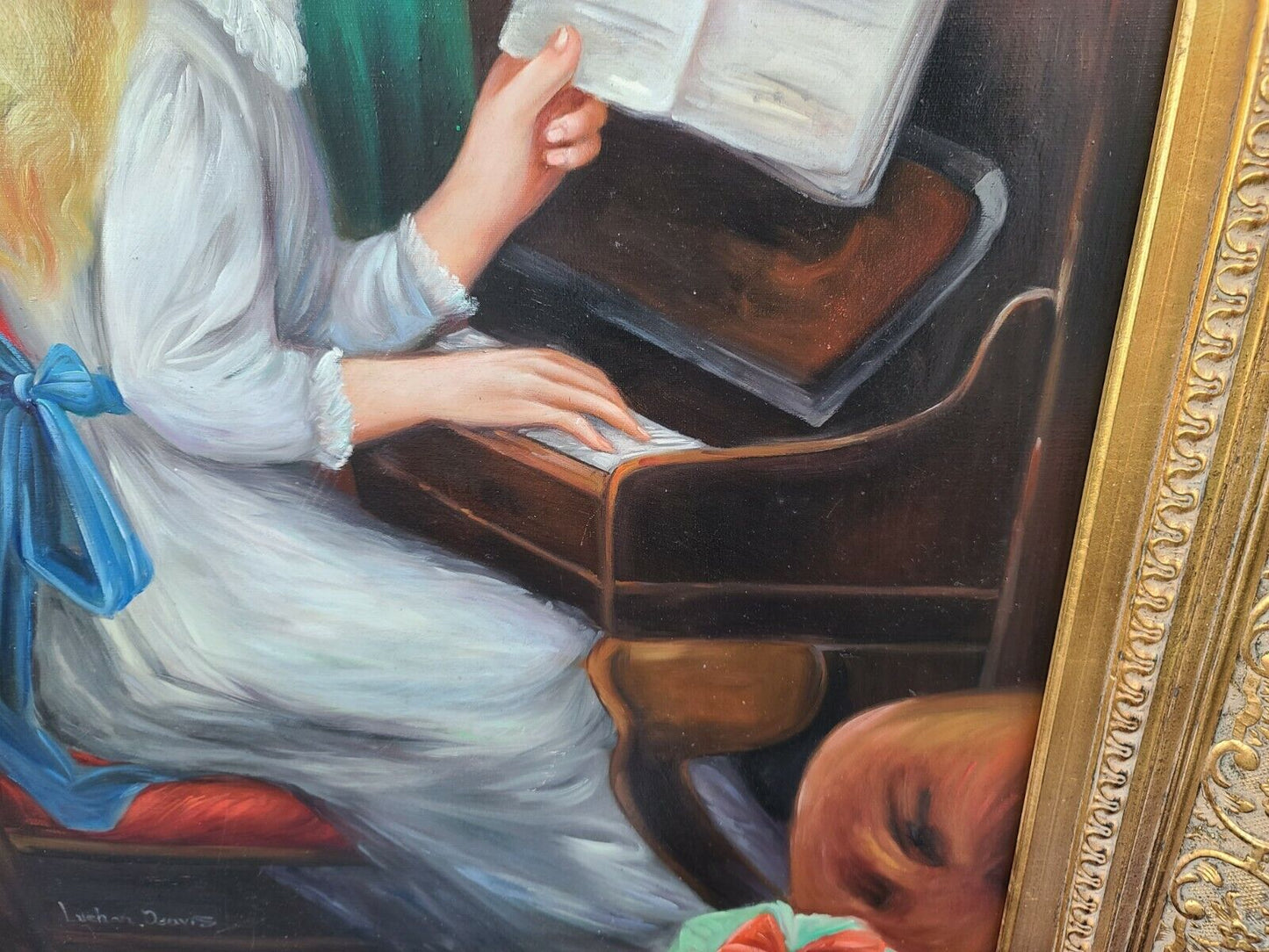 Signed Oil Painting of Renoirs " Young Girls at Piano " Framed