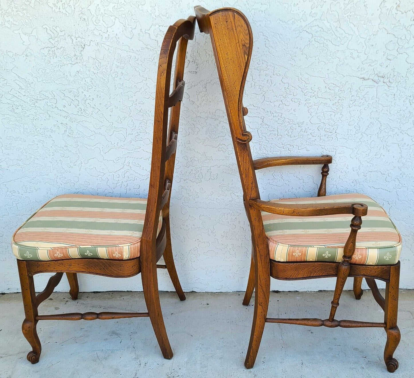 Vintage French Country Oak Dining Chairs - Set of 6