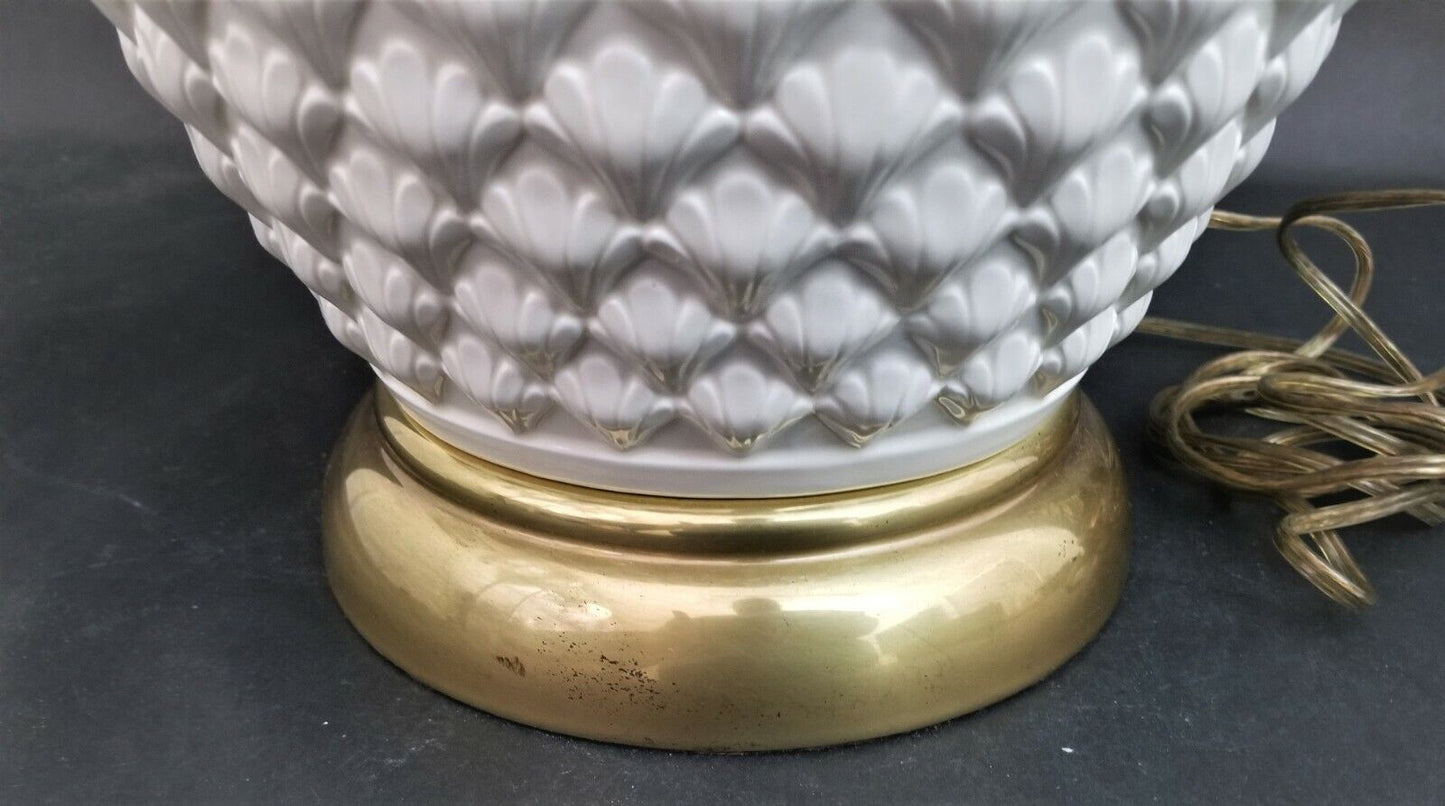 Coastal FREDERICK COOPER 1970's Embossed Sea Shell Ceramic + Brass Table Lamp