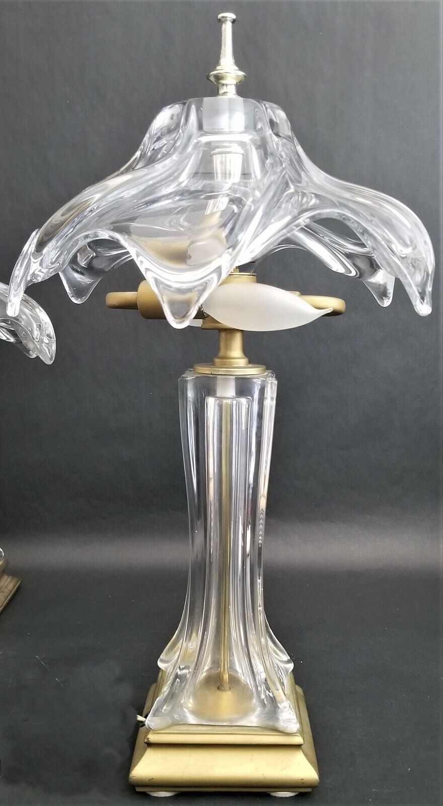 1970's COFRAC ART VERRIER Hand Blown Heavy Crystal and Brass Petite Table Lamp
