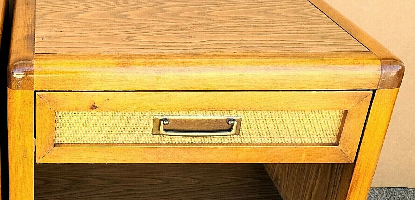 Vtg Pair Of GLENN of CALIFORNIA Mid Century Modern Wicker Accented Nightstands