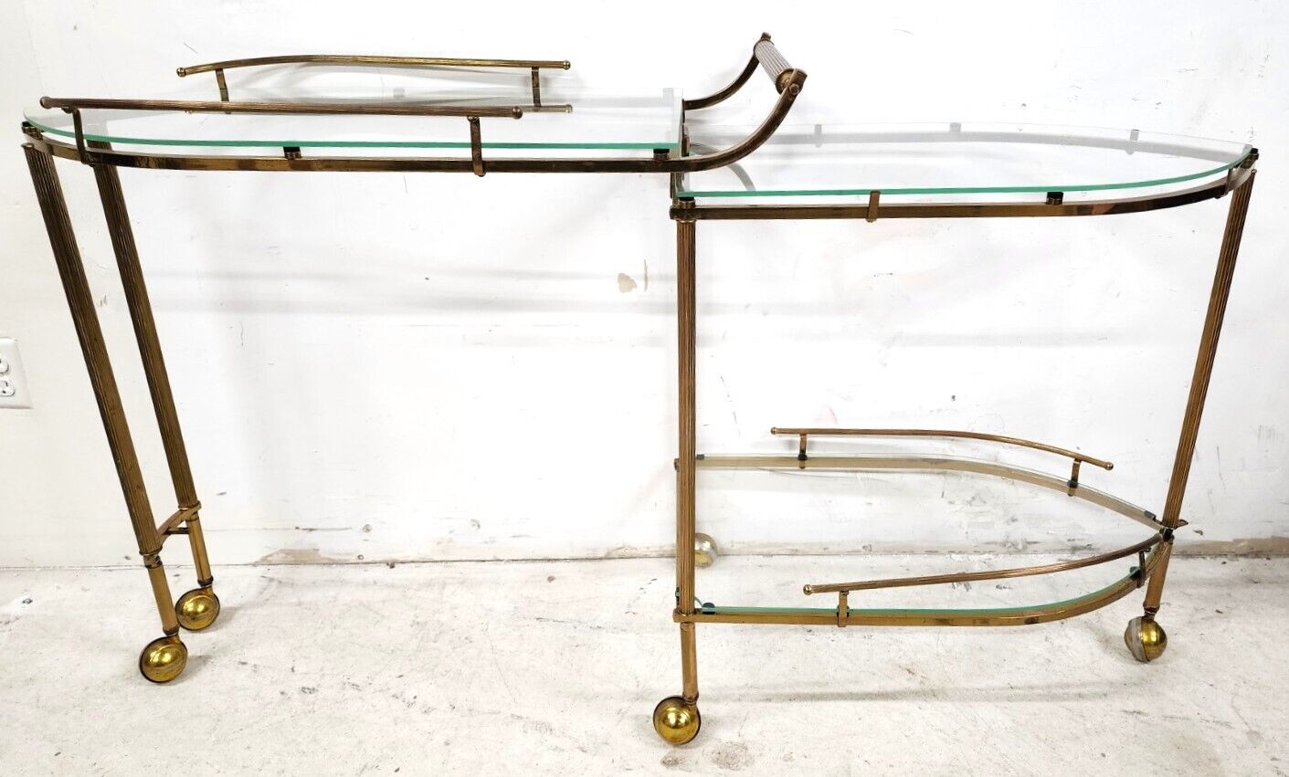 Vintage Bar Cart Folding Brass & Glass GLOBAL VIEWS Style