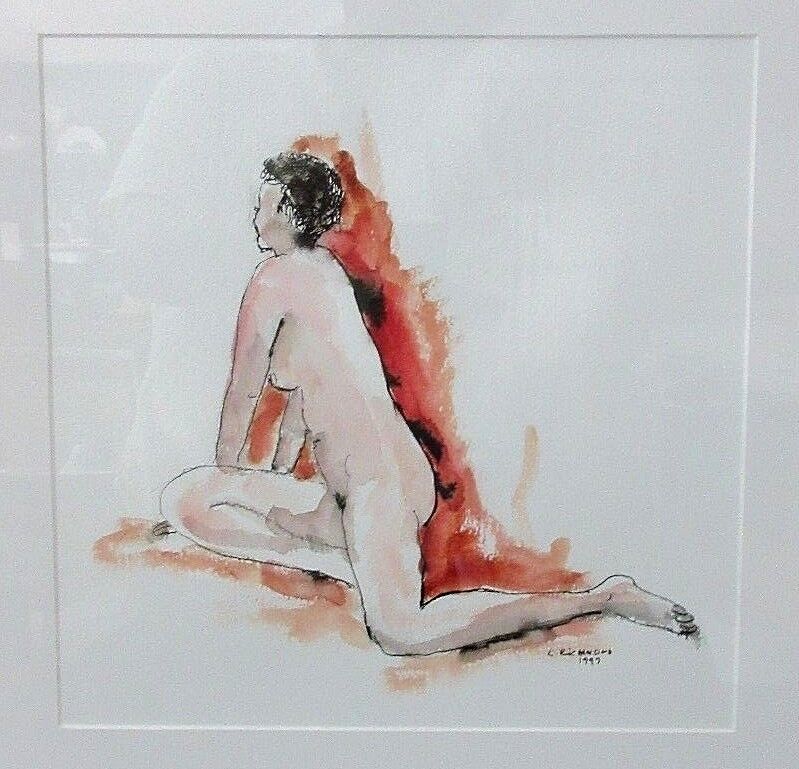 1997 Signed L RICHMONDS Female Nude Watercolor Painting on Paper Framed