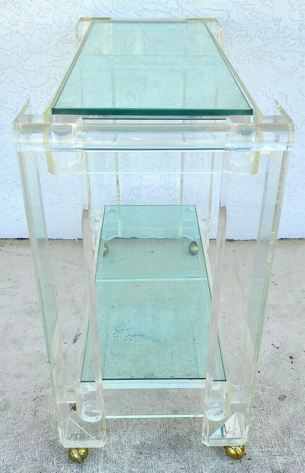 Vintage 1970s Lucite & Glass Rolling Bar Serving Cart