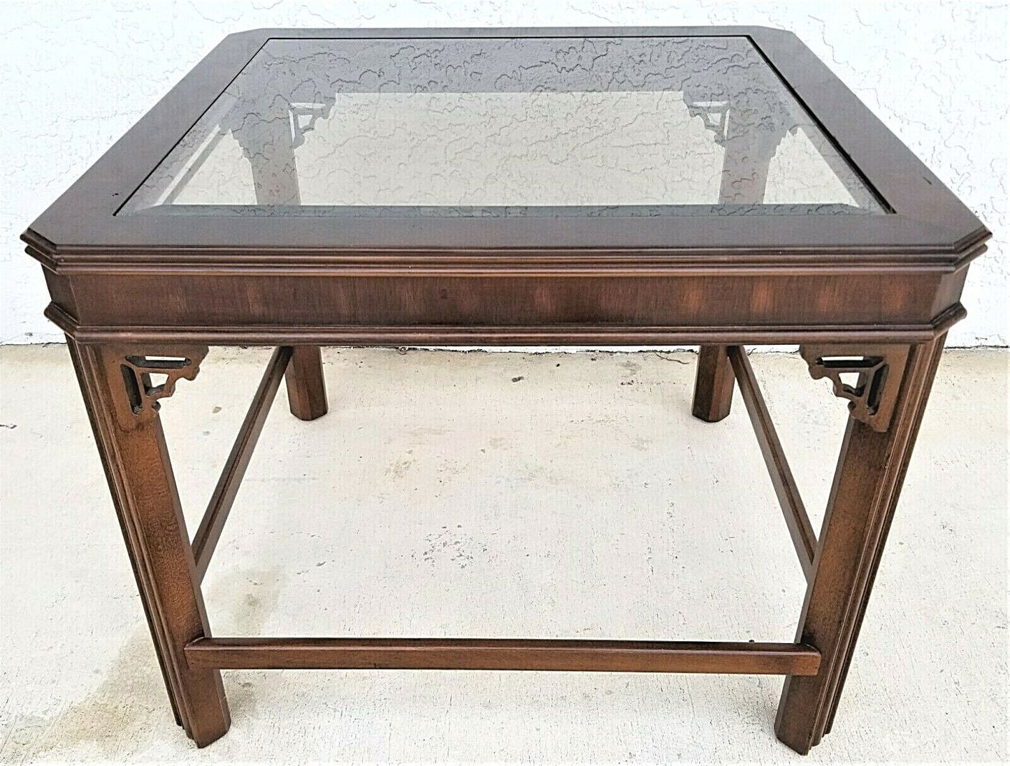 LANE Furniture Asian Chinoiserie Mahogany + Glass End Side Table Model 1388