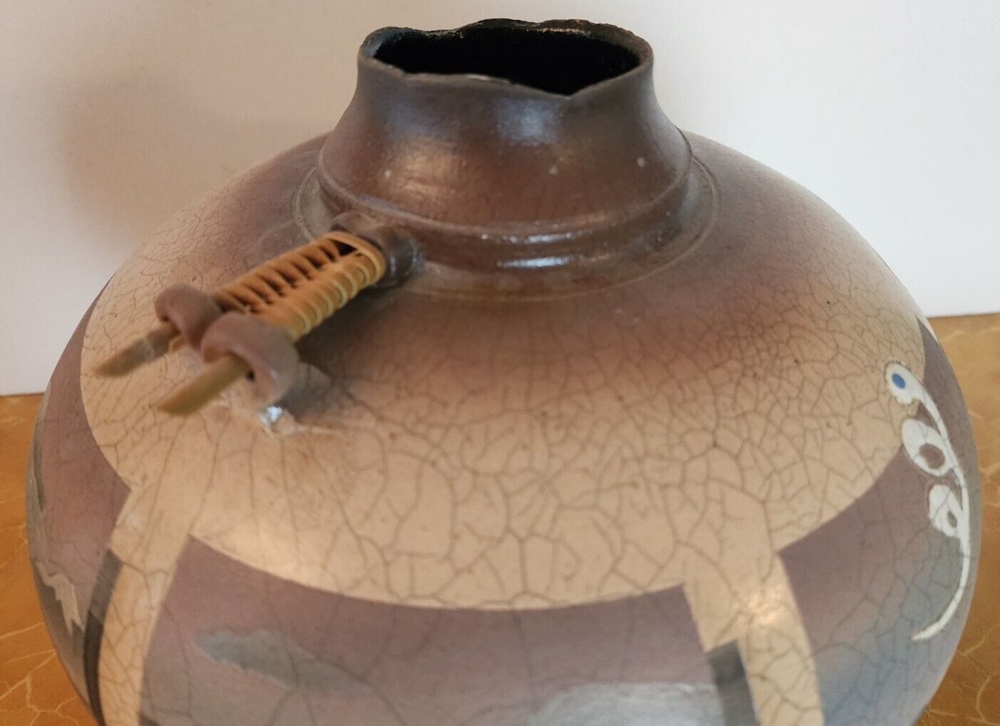 KEN JENSEN Pottery 1980 Raku Vase Vessel Signed