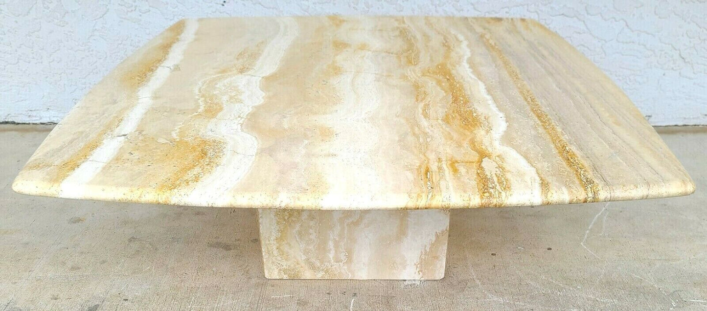 French Provincial Travertine Marble & Wood Cocktail Coffee Table