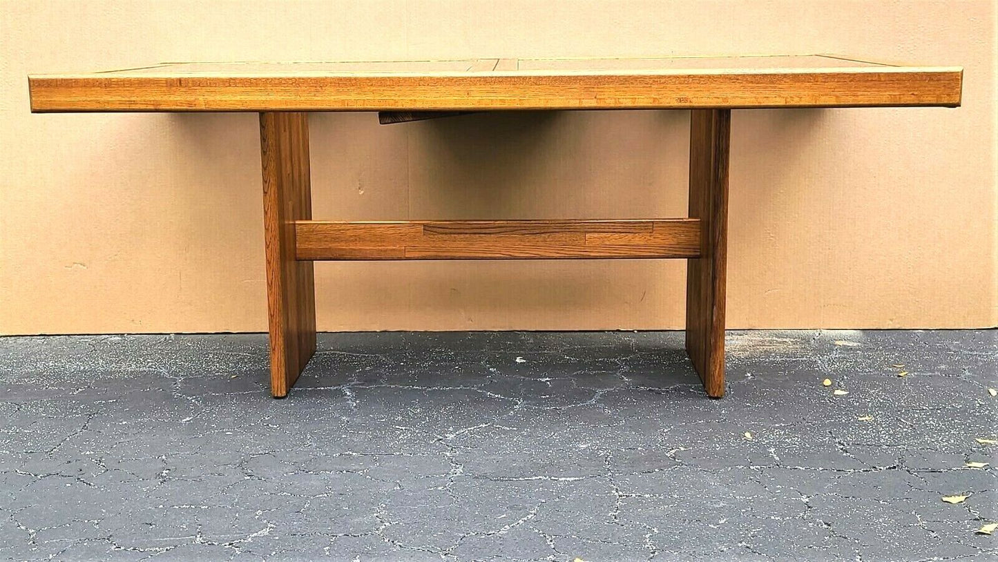 MCM Vintage Solid Teak Smoked Glass Extendable Pop Up Leaf Dining Table