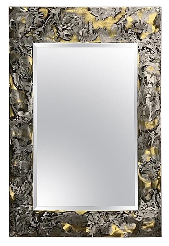 AUTUMN GUILD Mid Century Modern Brushed Copper/Brass and Aluminum Beveled Mirror