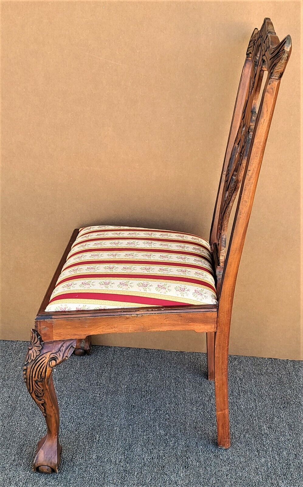 Vintage Mahogany Chippendale Ball & Claw Scroll Back Dining Desk Accent Chair