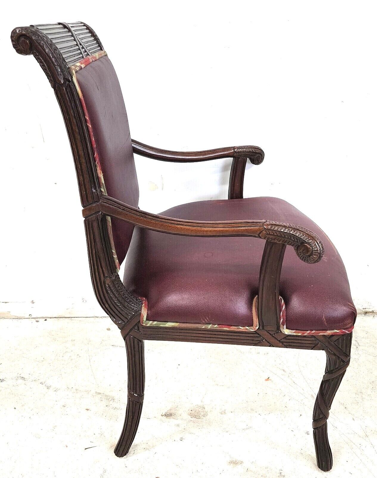 Vintage French Carved Solid Mahogany Dining Armchairs