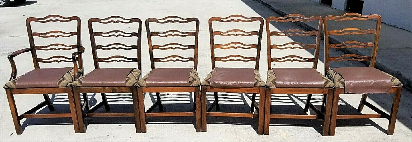 Vintage English Chippendale Style Mahogany Ribbon Back Dining Chairs - Set of 6