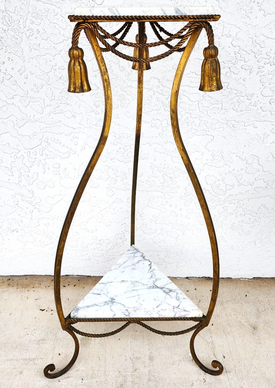 Rope and Tassel Gilt Pedestal with Carrera Marble Vintage