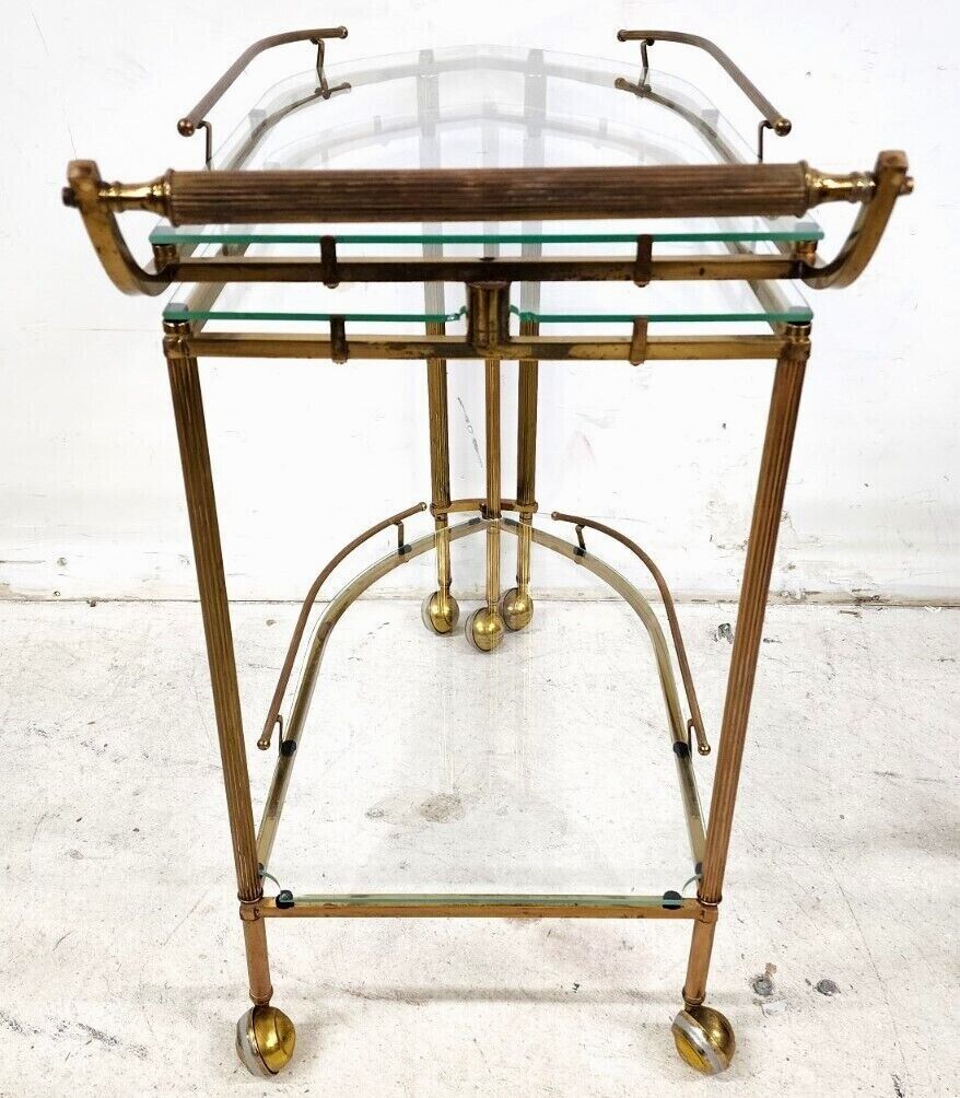 Vintage Bar Cart Folding Brass & Glass GLOBAL VIEWS Style