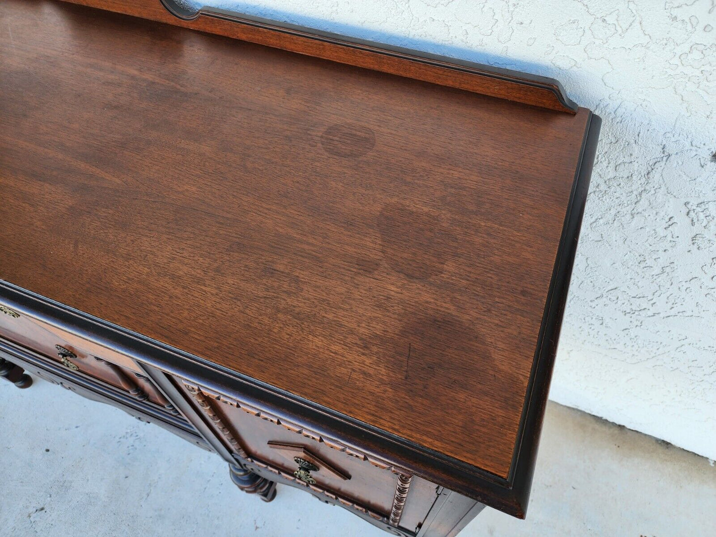 Antique Buffet Sideboard Jacobean Revival Walnut Burled Early 20th Century