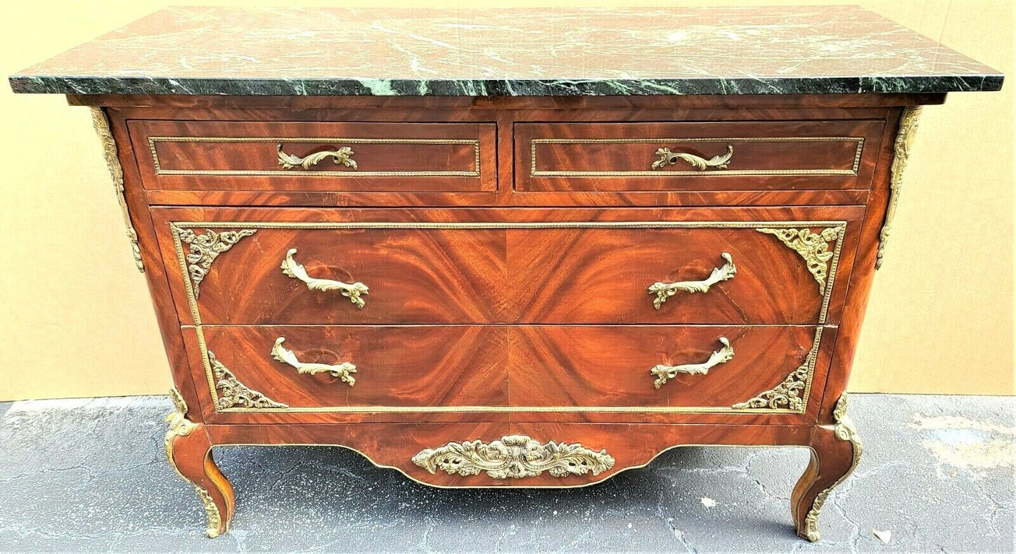 French Louis XV Marble Top Chest Dresser TV Stand with Gilt Ormolu Mounts