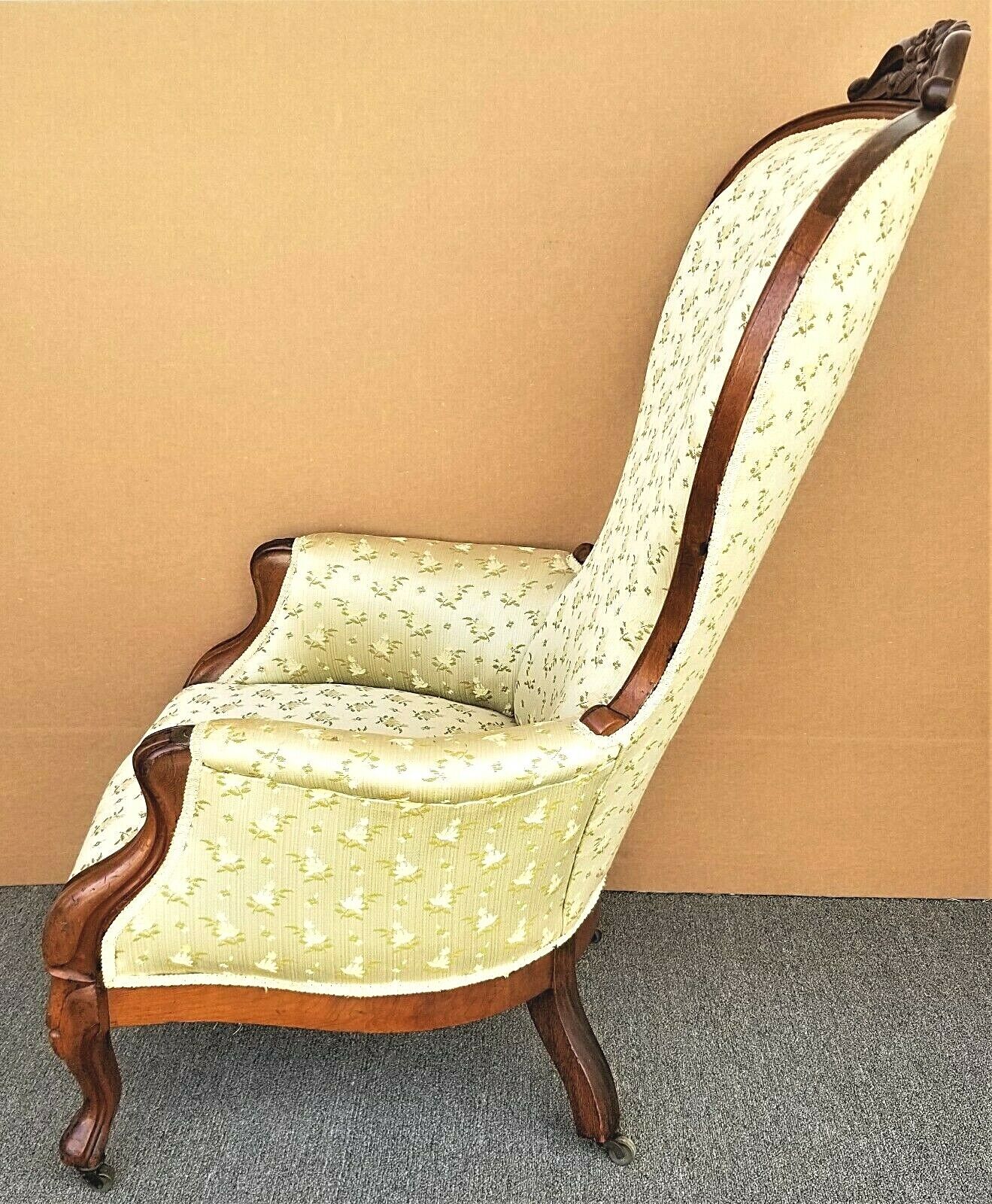 Antique 1800's Victorian Balloon Back Parlor Carved Walnut Armchair