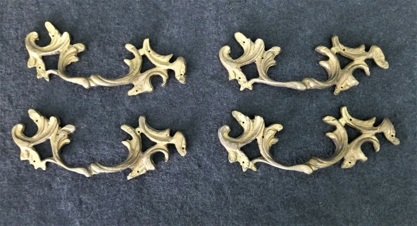 Set of 4 Vintage Acanthus Leaf Scroll Design Bronze Drawer Pulls Handles
