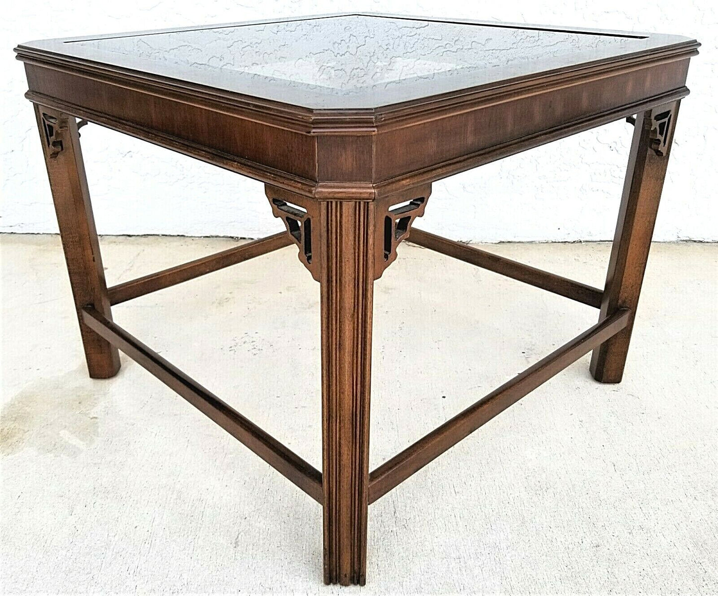 LANE Furniture Asian Chinoiserie Mahogany + Glass End Side Table Model 1388