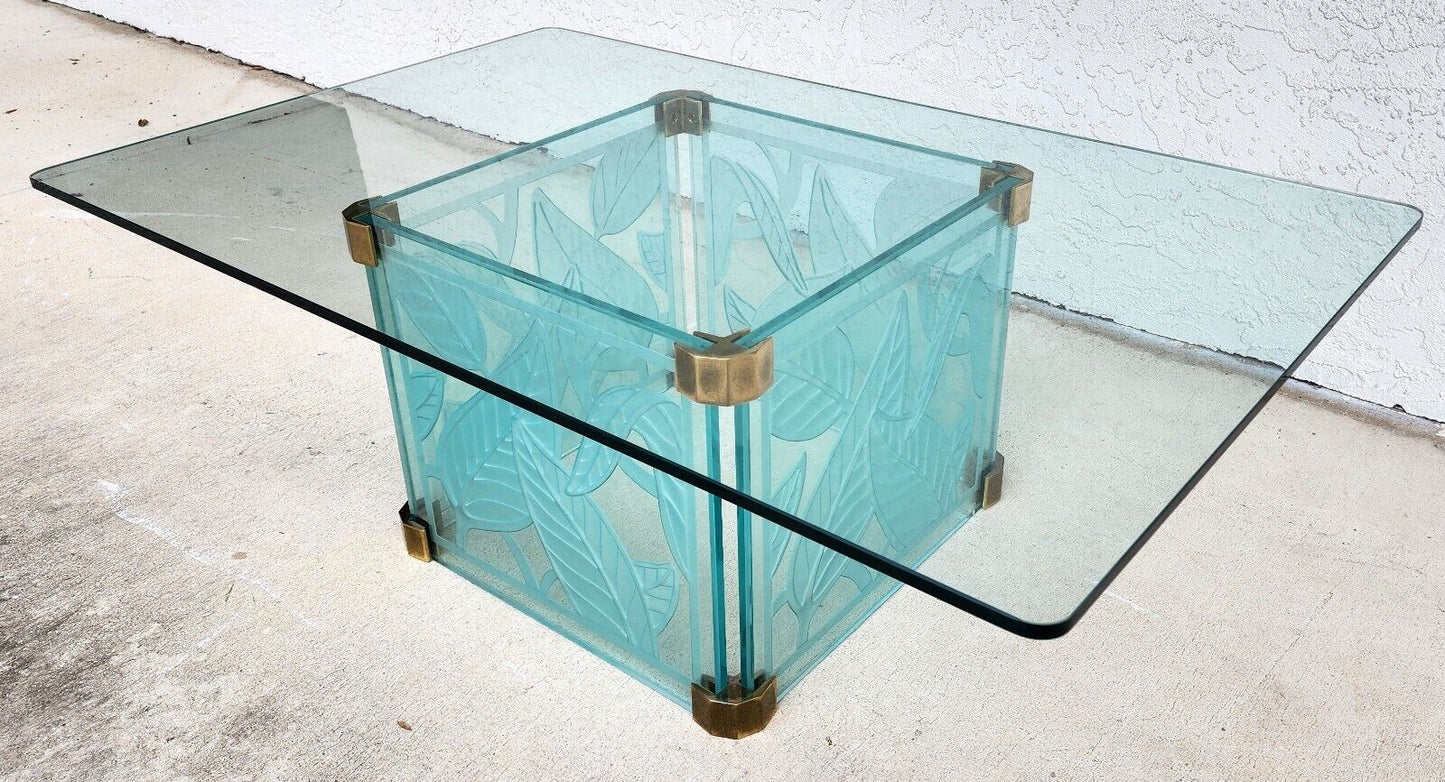 Coffee Cocktail Table Etched Glass Dennis Abbe Coastal Palm Beach