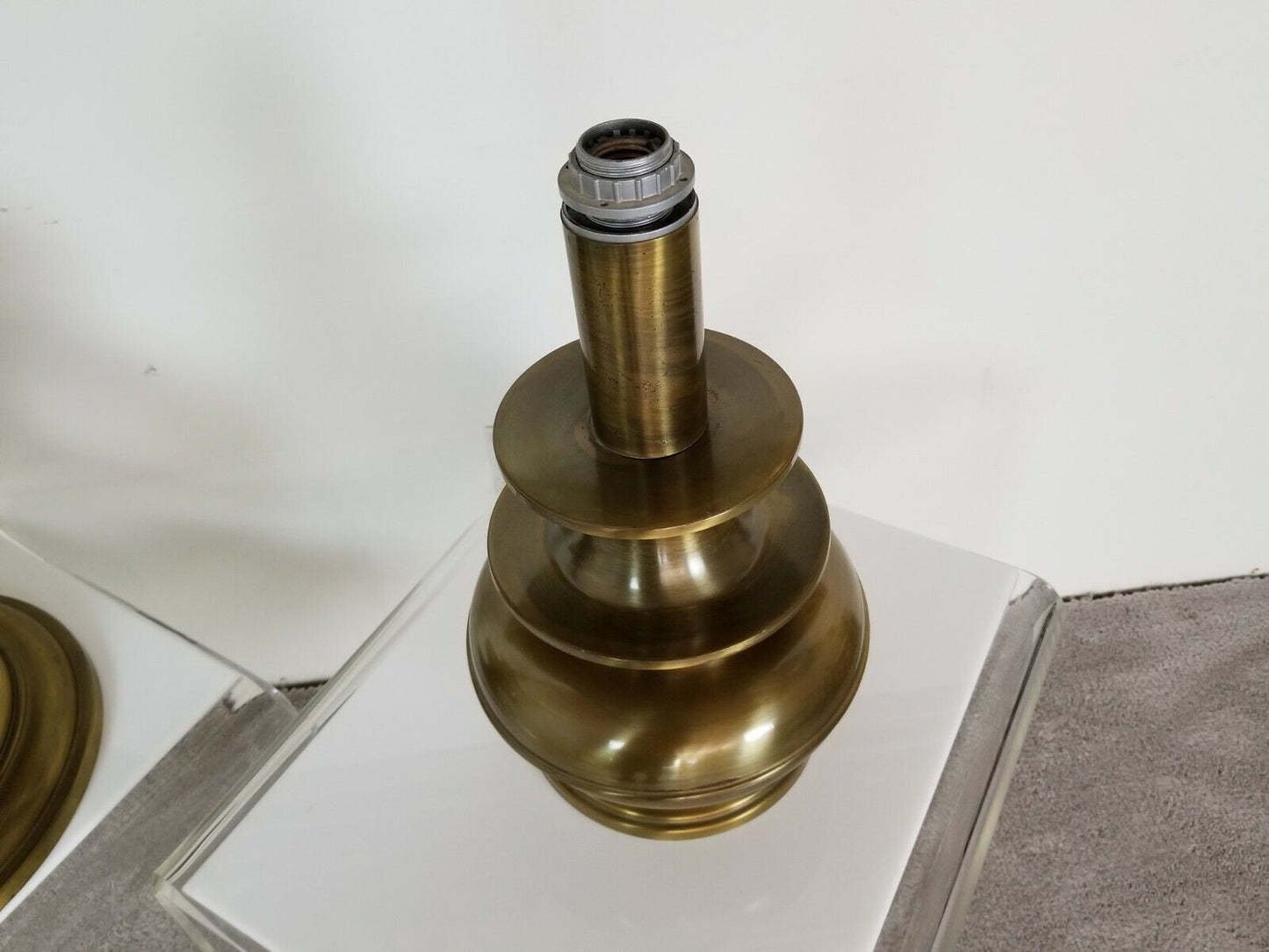 Magnificent 30" Vintage MCM Lamp w Brass Wrapped Shade Mid Century Modern