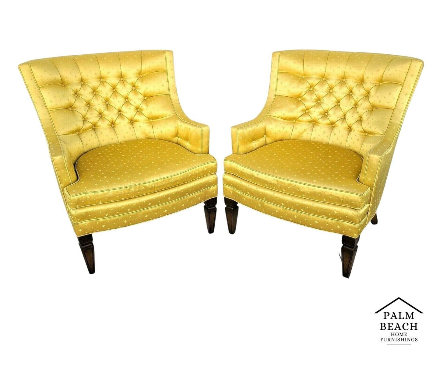 Mid Century SILVER CRAFT Hollywood Regency Tufted Club Lounge Chairs - A Pair