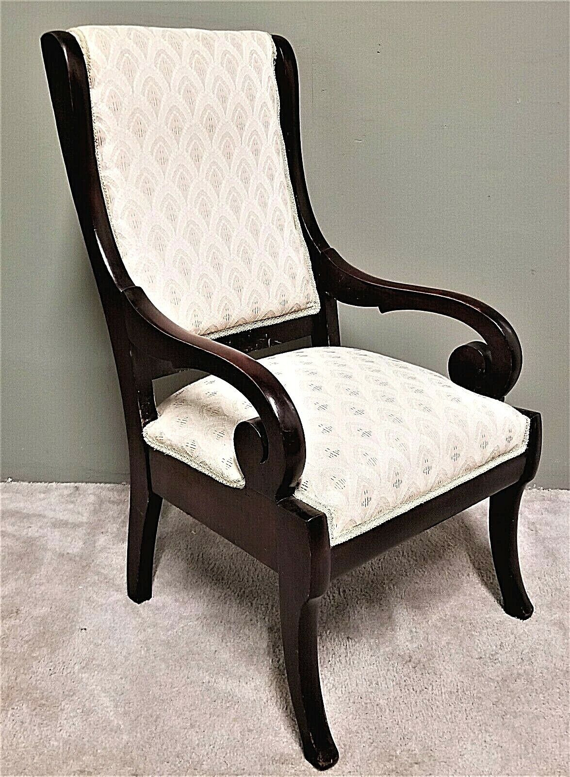 Antique Flamed Mahogany Federal Empire Style Accent Arm Chair Scrolled Arms