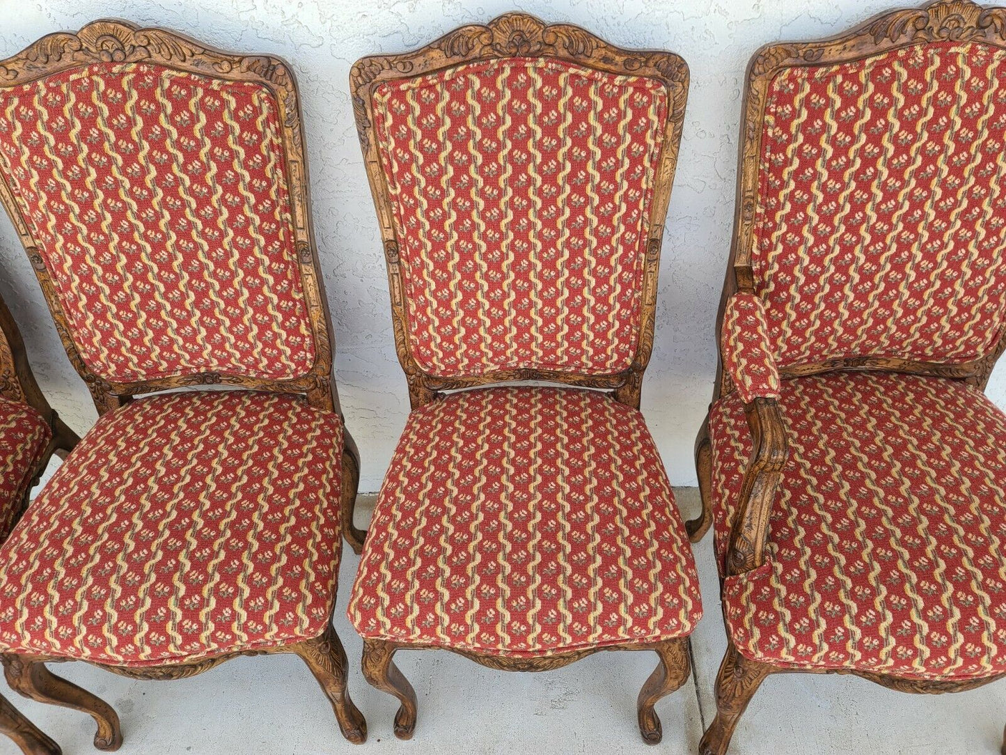 (4) Newly Upholstered French Provincial Louis XV Style Solid Wood Dining Chairs