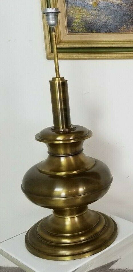 Huge 61" Vintage MCM Floor Lamp w Brass Wrapped Shade Mid Century Modern