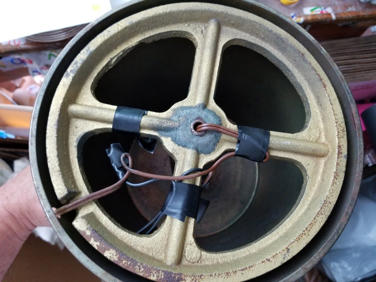 Huge 49" Vintage Torchier Floor Table Lamp Ceramic & Metal Drip Glaze