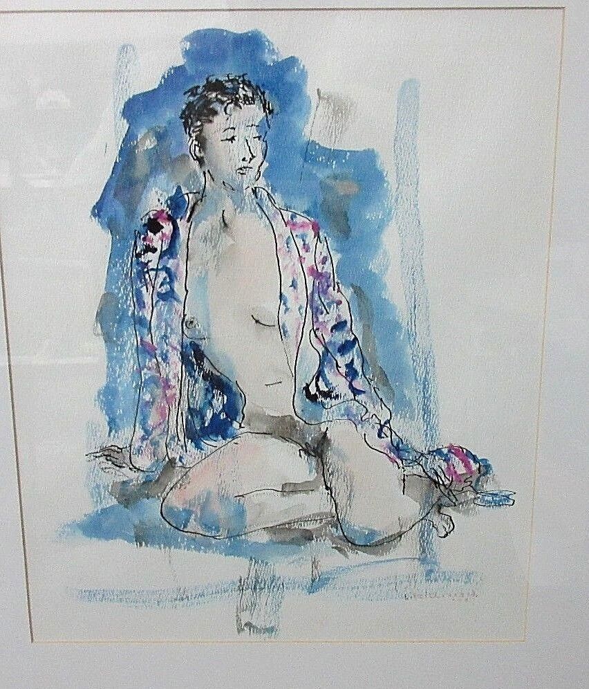 1997 Signed L RICHMONDS Female Nude Watercolor Painting on Paper Framed