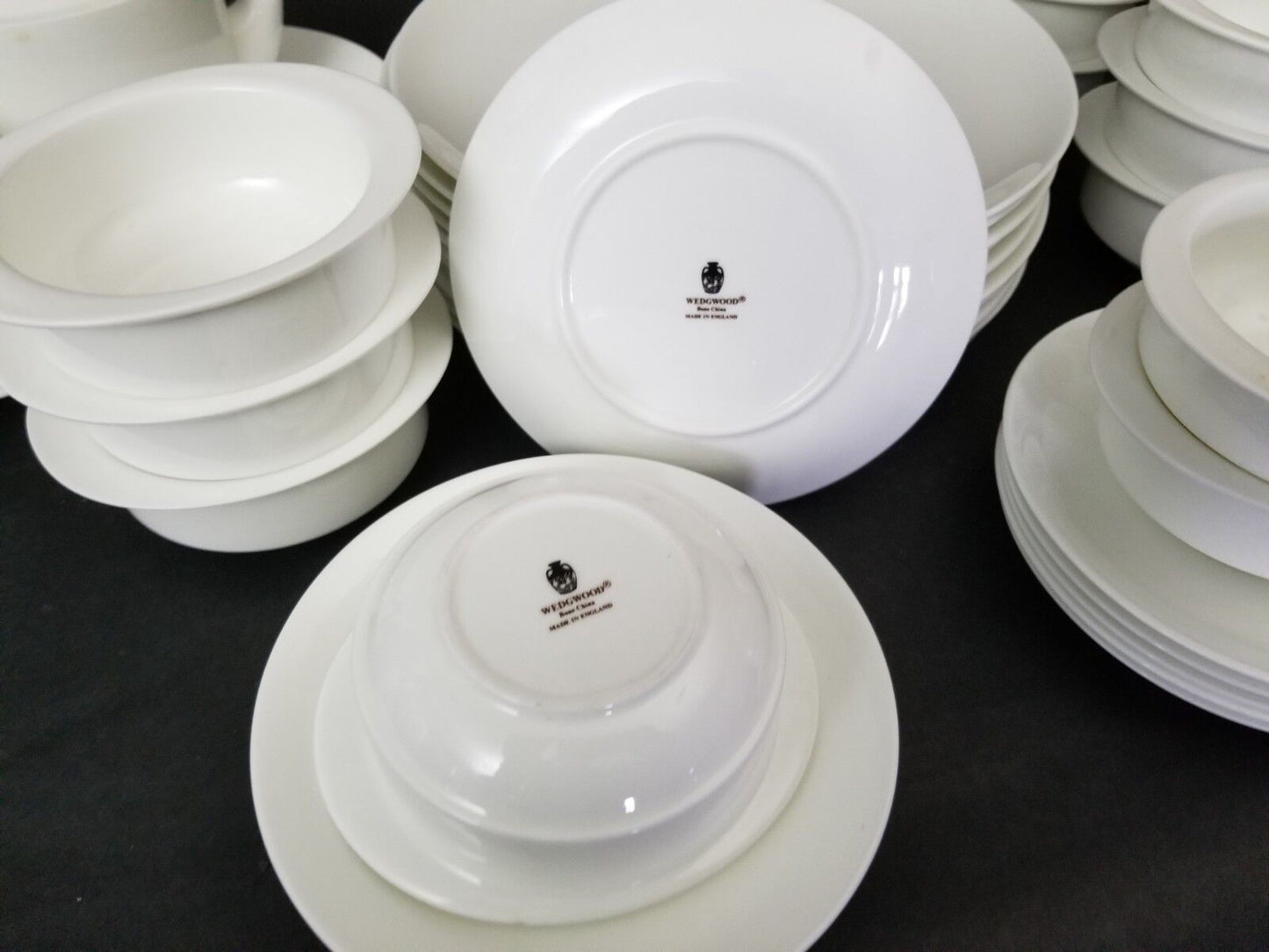 (1) Wedgwood INSPIRATION Bone China White Flat Cream Soup Bowl & Saucer