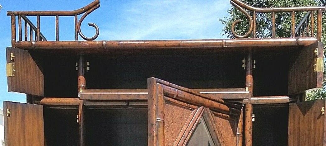 MAITLAND SMITH Asian Chinoiserie Chippendale Wardrobe Armoire Bamboo Wicker