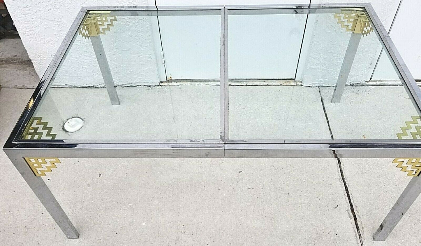 MCM 1970's MASTERCRAFT Style Hollywood Regency Chrome and Glass Dining Table 60"