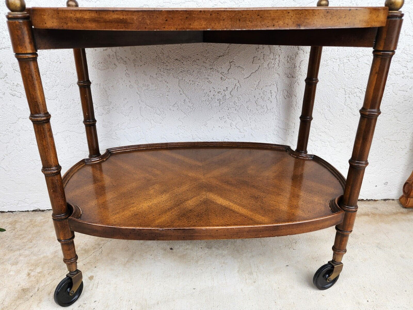 Vintage Bar Cart Trolley Rolling Faux Bamboo with Serving Tray