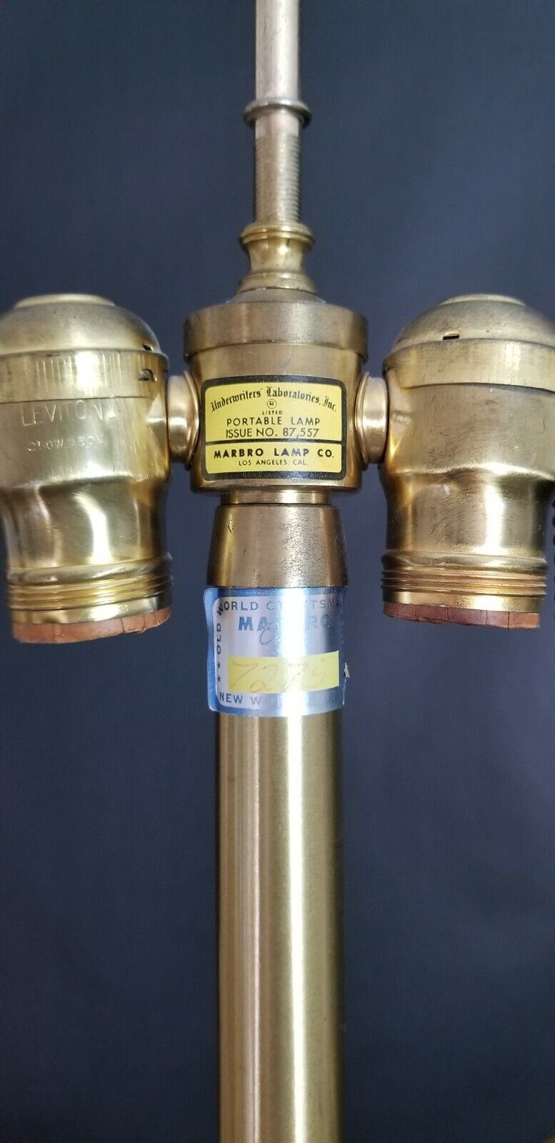 Vintage Large 43" MARBRO White Ceramic Lamp with Yellow and Blue Iris' Wood Base